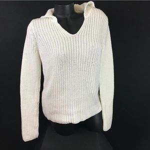 DEBORAH JAMES White V Neck Chunky Sweater